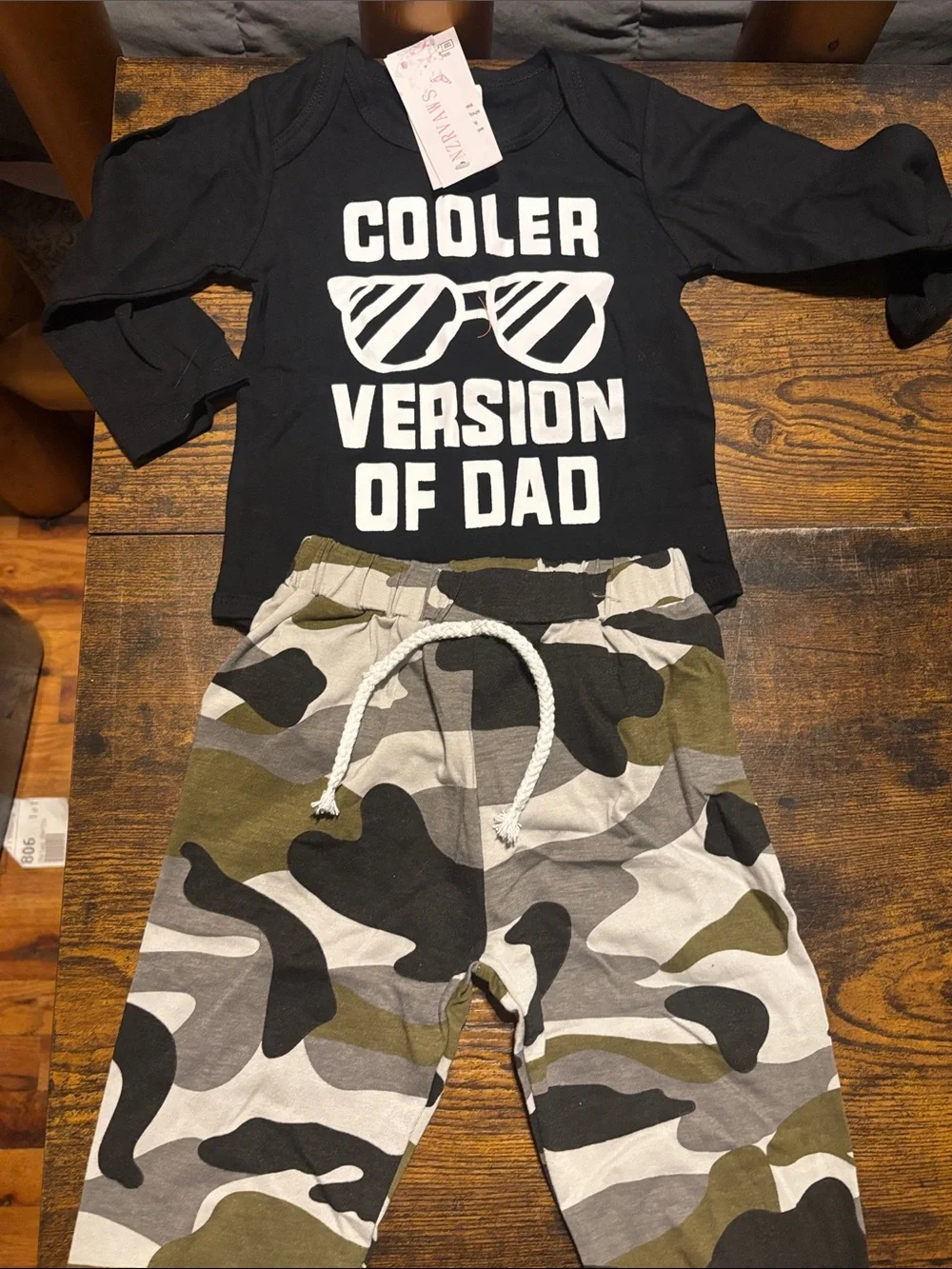 Cooler Version of Dad Black Top + Camo Pants Set